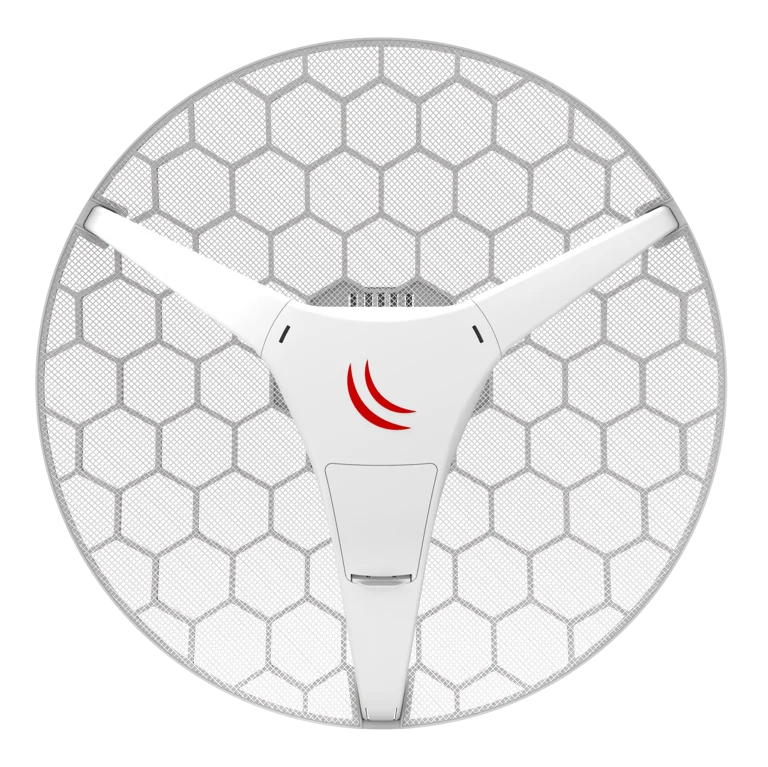 Top-down view of a white circular drone with three folding arms and a red logo in the center