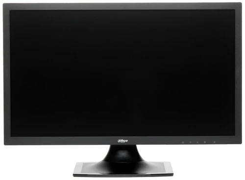 Black flat-screen computer monitor on a stand with a blank/black display.