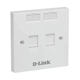 White D-Link two-port Ethernet wall plate with two RJ-45 keystone jacks