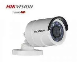 Hikvision white dome security camera on a white mounting base.